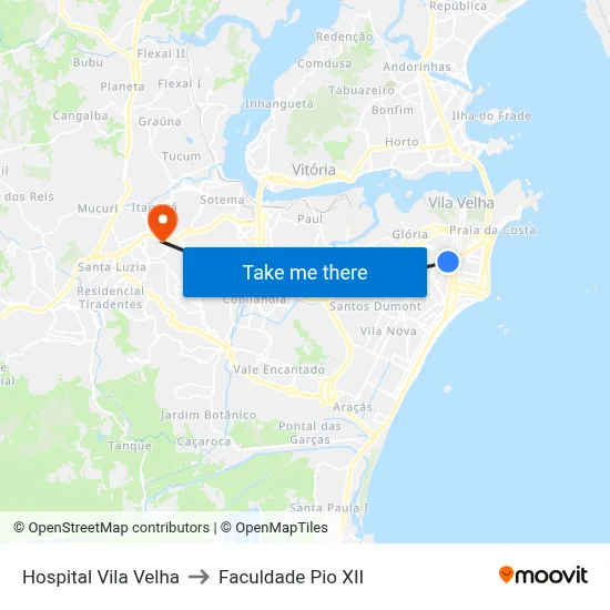 Hospital Vila Velha to Faculdade Pio XII map