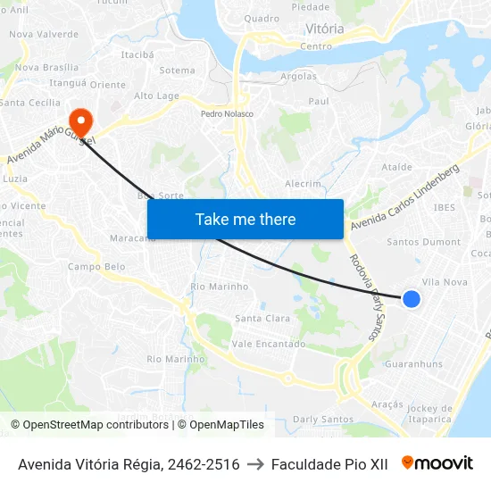 Avenida Vitória Régia, 2462-2516 to Faculdade Pio XII map