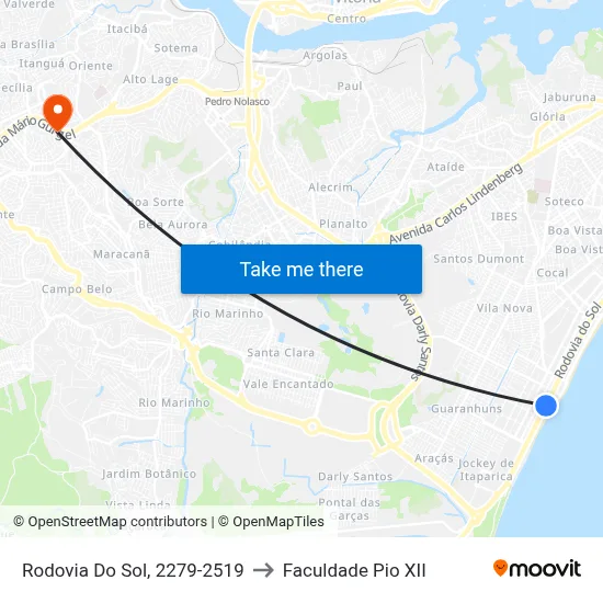 Rodovia Do Sol, 2279-2519 to Faculdade Pio XII map
