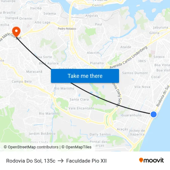 Rodovia Do Sol, 135c to Faculdade Pio XII map