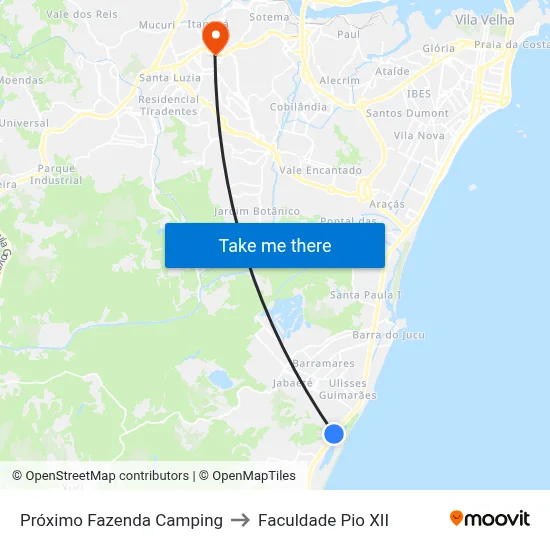 Próximo Fazenda Camping to Faculdade Pio XII map