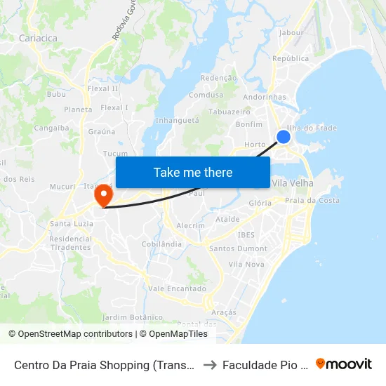 Centro Da Praia Shopping (Transcol) to Faculdade Pio XII map