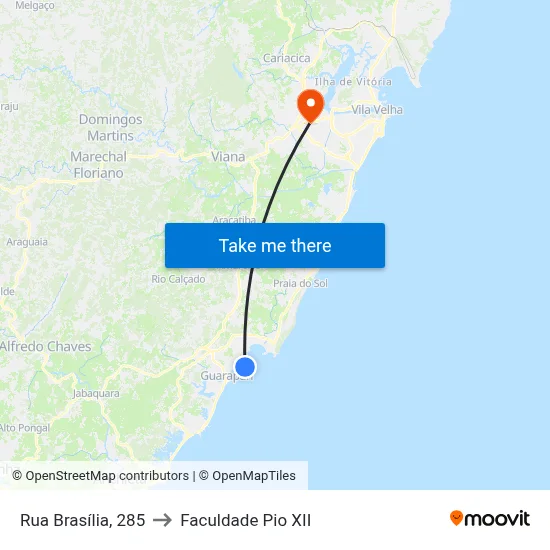 Rua Brasília, 285 to Faculdade Pio XII map