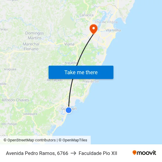 Avenida Pedro Ramos, 6766 to Faculdade Pio XII map