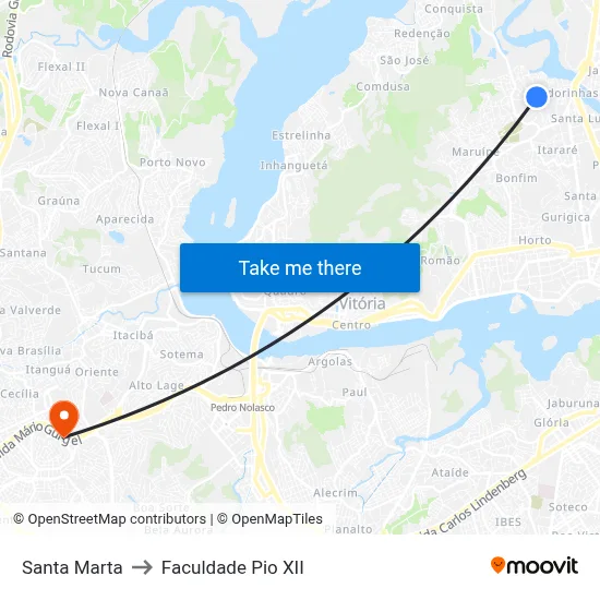Santa Marta to Faculdade Pio XII map