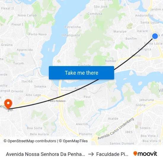 Avenida Nossa Senhora Da Penha, 1429 to Faculdade Pio XII map