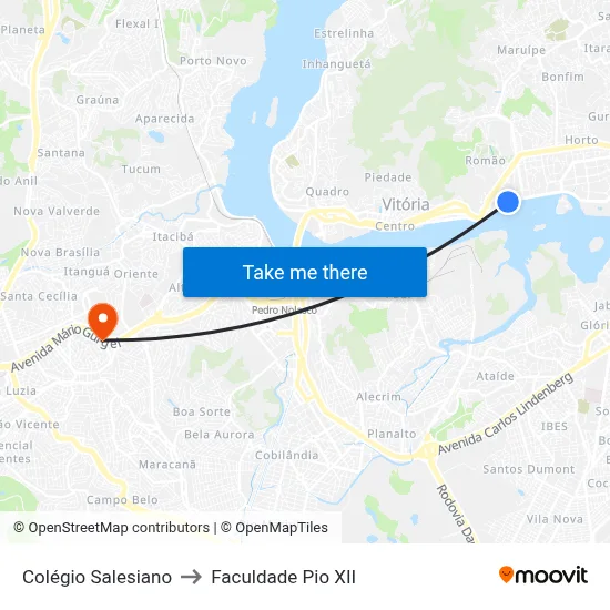 Colégio Salesiano to Faculdade Pio XII map