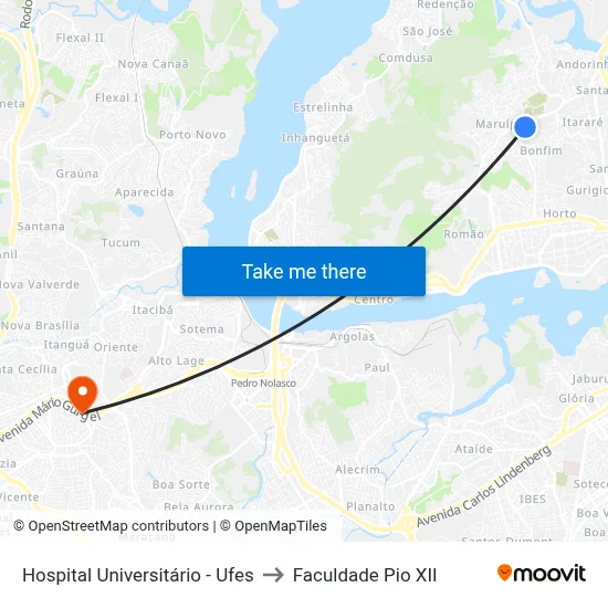 Hospital Universitário - Ufes to Faculdade Pio XII map