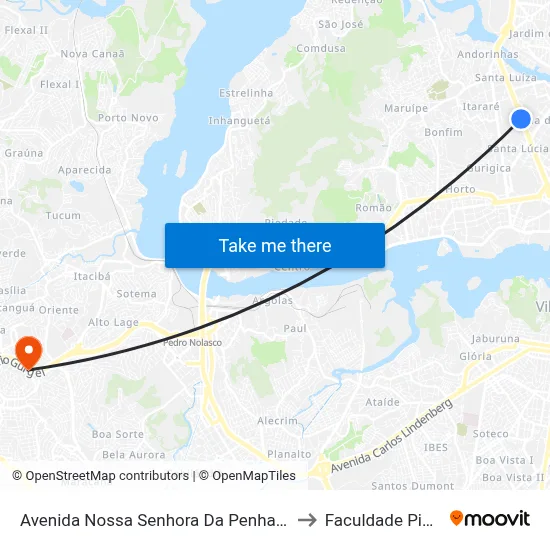 Avenida Nossa Senhora Da Penha, 1481 to Faculdade Pio XII map