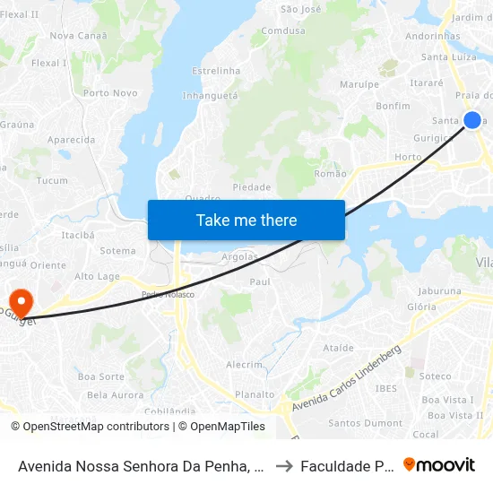 Avenida Nossa Senhora Da Penha, 2155-2161 to Faculdade Pio XII map