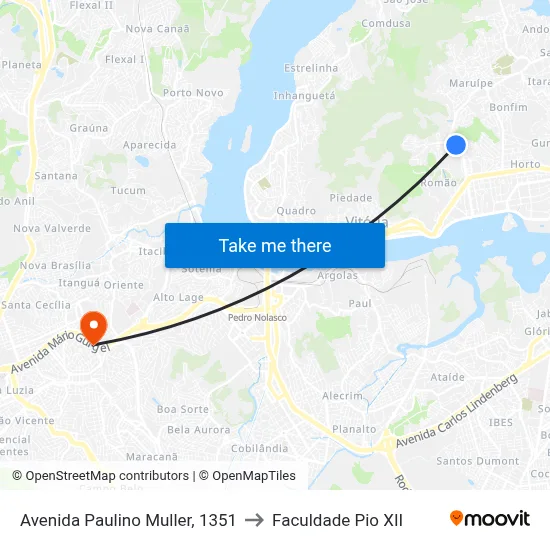 Avenida Paulino Muller, 1351 to Faculdade Pio XII map