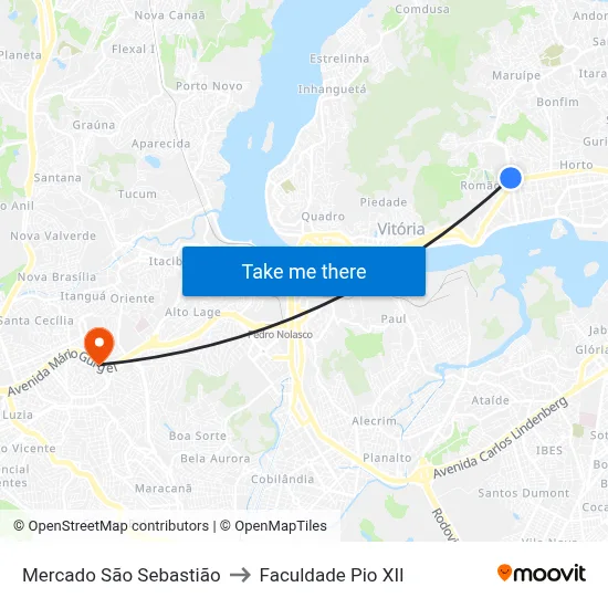 Mercado São Sebastião to Faculdade Pio XII map