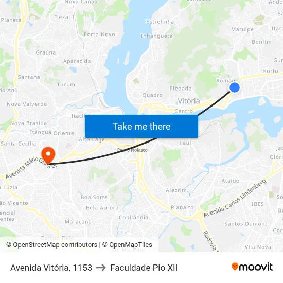 Avenida Vitória, 1153 to Faculdade Pio XII map
