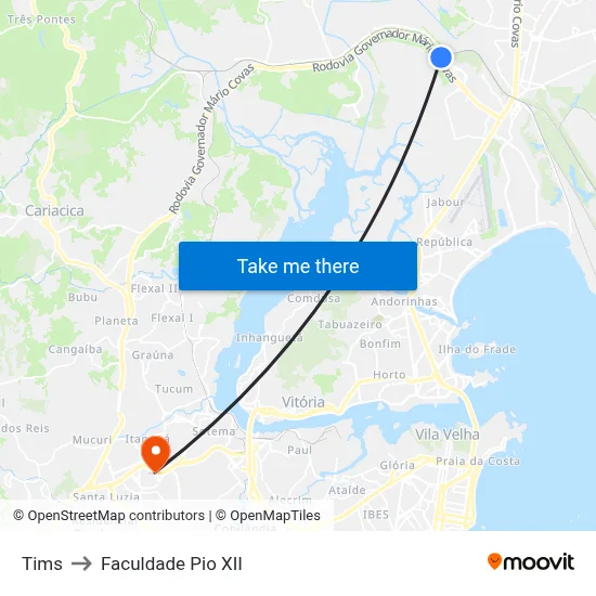 Tims to Faculdade Pio XII map