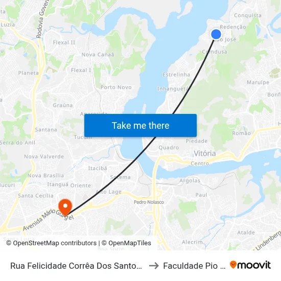 Rua Felicidade Corrêa Dos Santos, 80 to Faculdade Pio XII map