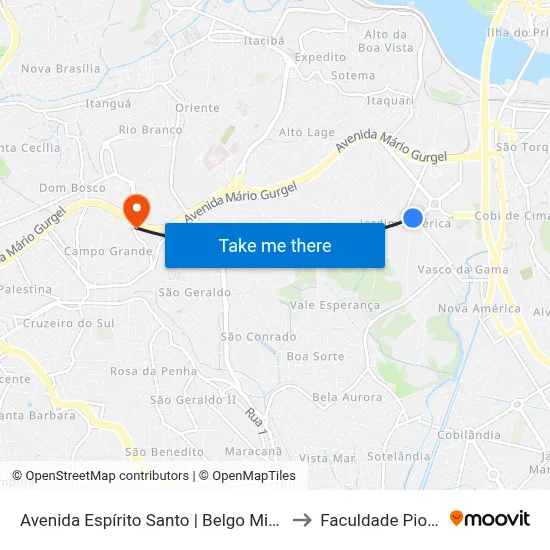 Avenida Espírito Santo | Belgo Mineira to Faculdade Pio XII map
