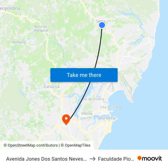 Avenida Jones Dos Santos Neves, 397 to Faculdade Pio XII map