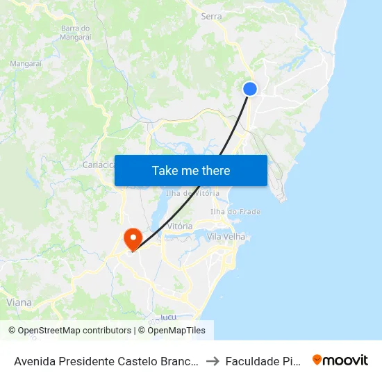 Avenida Presidente Castelo Branco, 285 to Faculdade Pio XII map