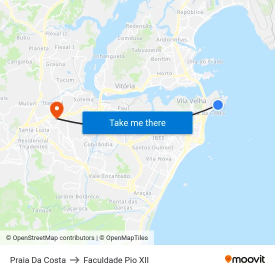 Praia Da Costa to Faculdade Pio XII map