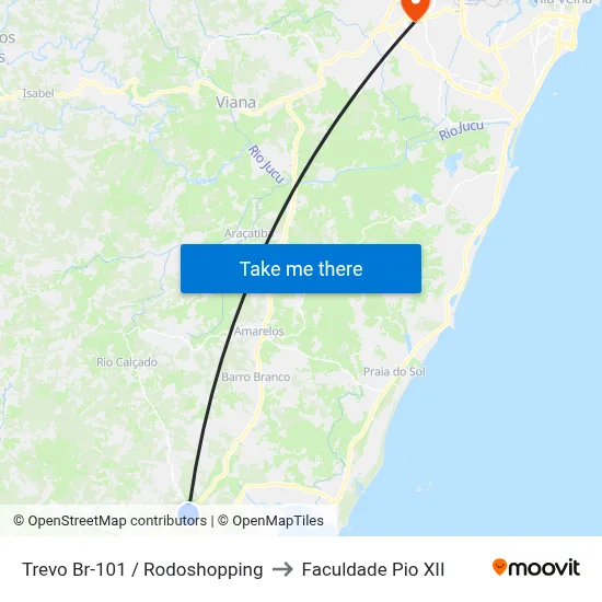 Trevo Br-101 / Rodoshopping to Faculdade Pio XII map