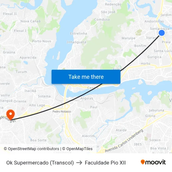 Ok Supermercado (Transcol) to Faculdade Pio XII map