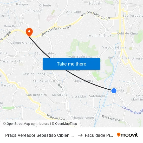 Praça Vereador Sebastião Cibiên, 93-137 to Faculdade Pio XII map