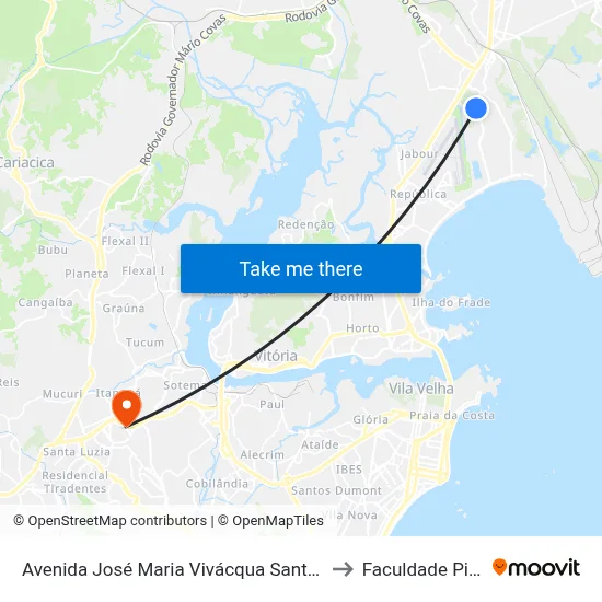 Avenida José Maria Vivácqua Santos, 1250 to Faculdade Pio XII map