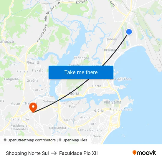 Shopping Norte Sul to Faculdade Pio XII map