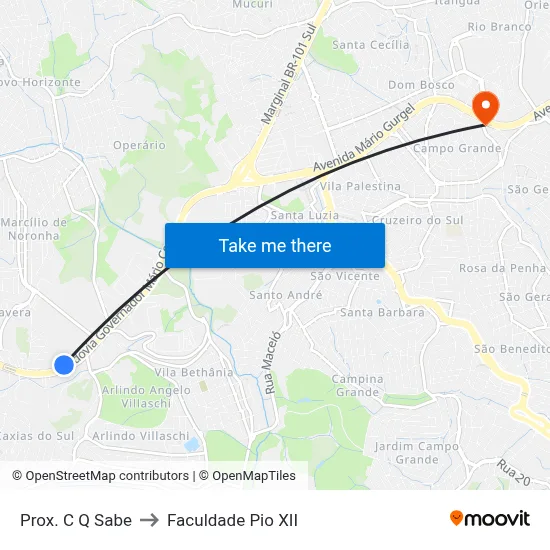 Prox. C Q Sabe to Faculdade Pio XII map