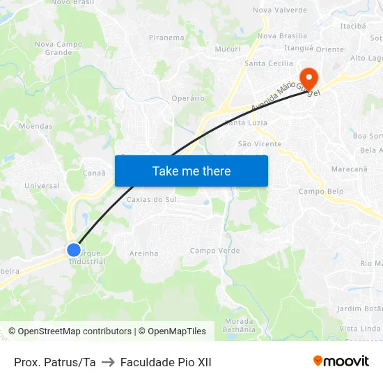 Prox. Patrus/Ta to Faculdade Pio XII map