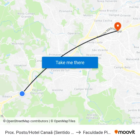 Prox. Posto/Hotel Canaã (Sentido Norte) to Faculdade Pio XII map