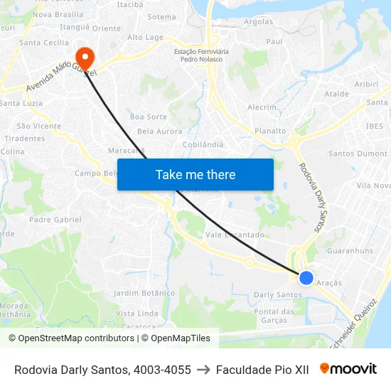 Rodovia Darly Santos, 4003-4055 to Faculdade Pio XII map