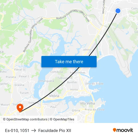 Es-010, 1051 to Faculdade Pio XII map