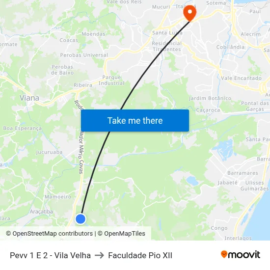 Pevv 1 E 2 - Vila Velha to Faculdade Pio XII map