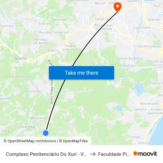 Complexo Penitenciário Do Xuri - Vila Velha to Faculdade Pio XII map