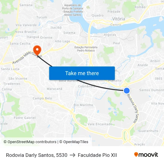 Rodovia Darly Santos, 5530 to Faculdade Pio XII map