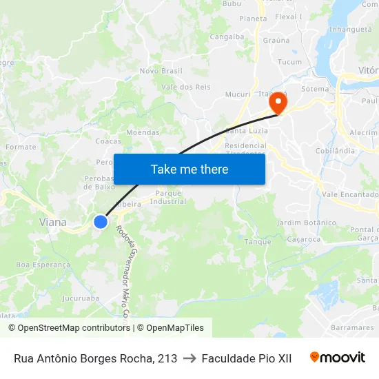 Rua Antônio Borges Rocha, 213 to Faculdade Pio XII map