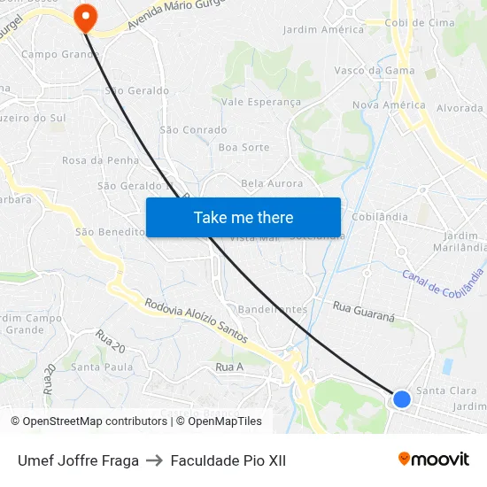 Umef Joffre Fraga to Faculdade Pio XII map