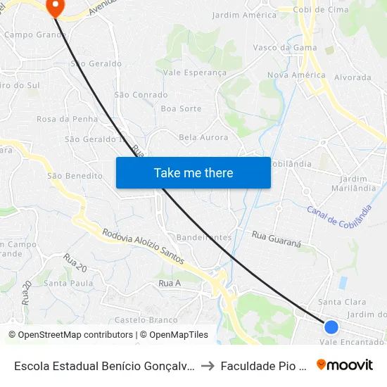 Escola Estadual Benício Gonçalves to Faculdade Pio XII map