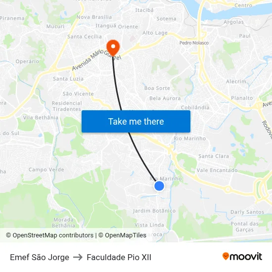 Emef São Jorge to Faculdade Pio XII map