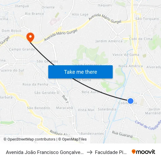 Avenida João Francisco Gonçalves, 750 to Faculdade Pio XII map