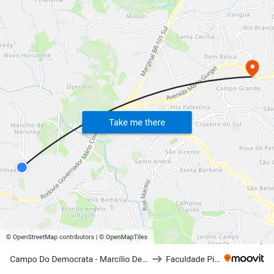Campo Do Democrata - Marcílio De Noronha to Faculdade Pio XII map