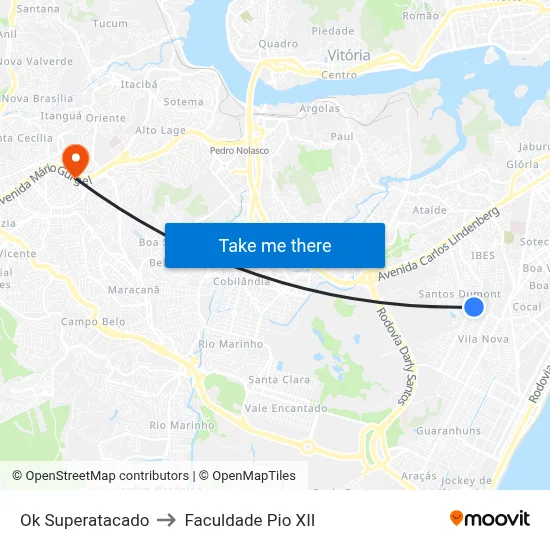 Ok Superatacado to Faculdade Pio XII map