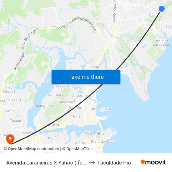 Avenida Laranjeiras X Yahoo (Ifes) to Faculdade Pio XII map
