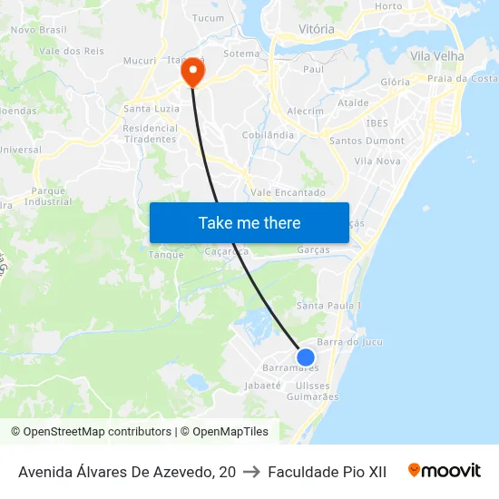 Avenida Álvares De Azevedo, 20 to Faculdade Pio XII map