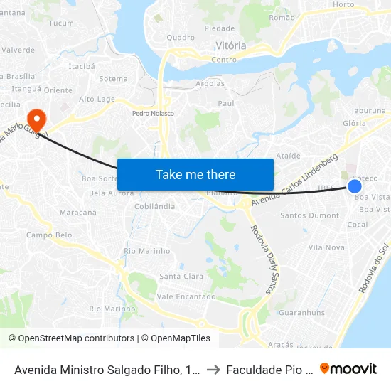 Avenida Ministro Salgado Filho, 1230 to Faculdade Pio XII map
