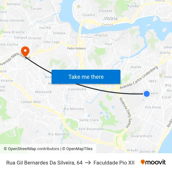 Rua Gil Bernardes Da Silveira, 64 to Faculdade Pio XII map