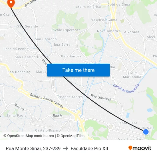 Rua Monte Sinai, 237-289 to Faculdade Pio XII map