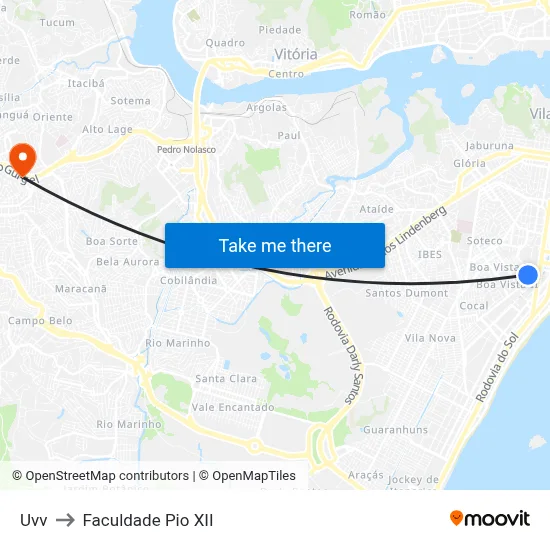 Uvv to Faculdade Pio XII map