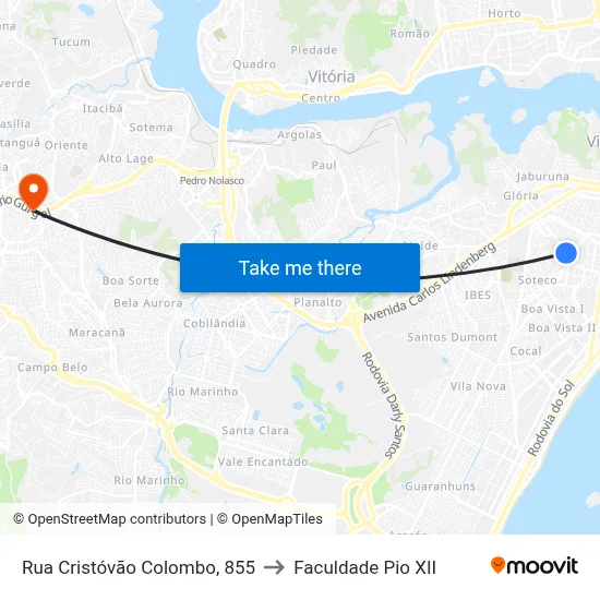 Rua Cristóvão Colombo, 855 to Faculdade Pio XII map